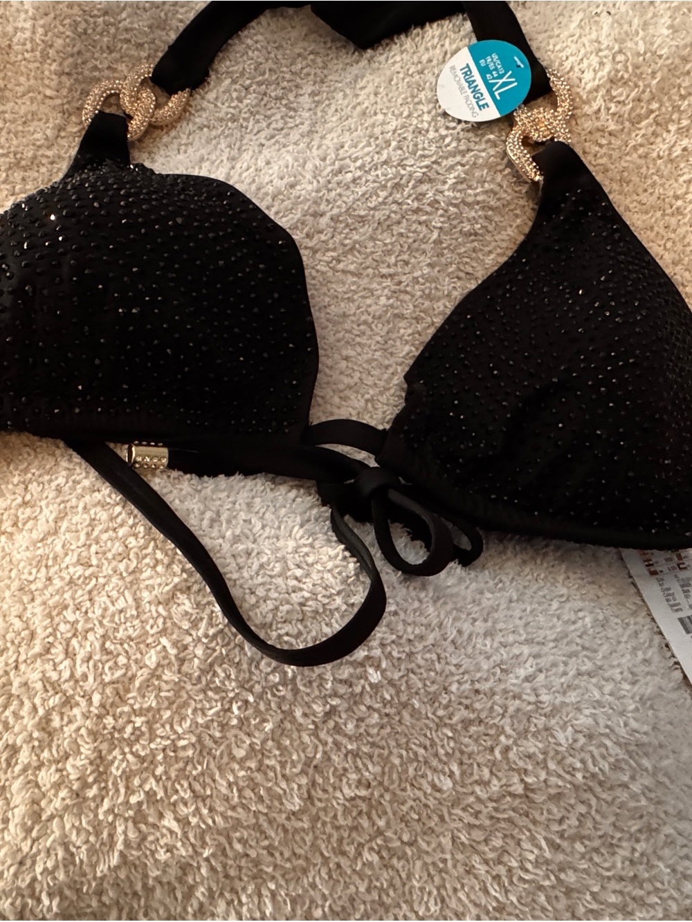 triangl swimwear Black Embellished Bandeau Bikini Top with Gold Rings